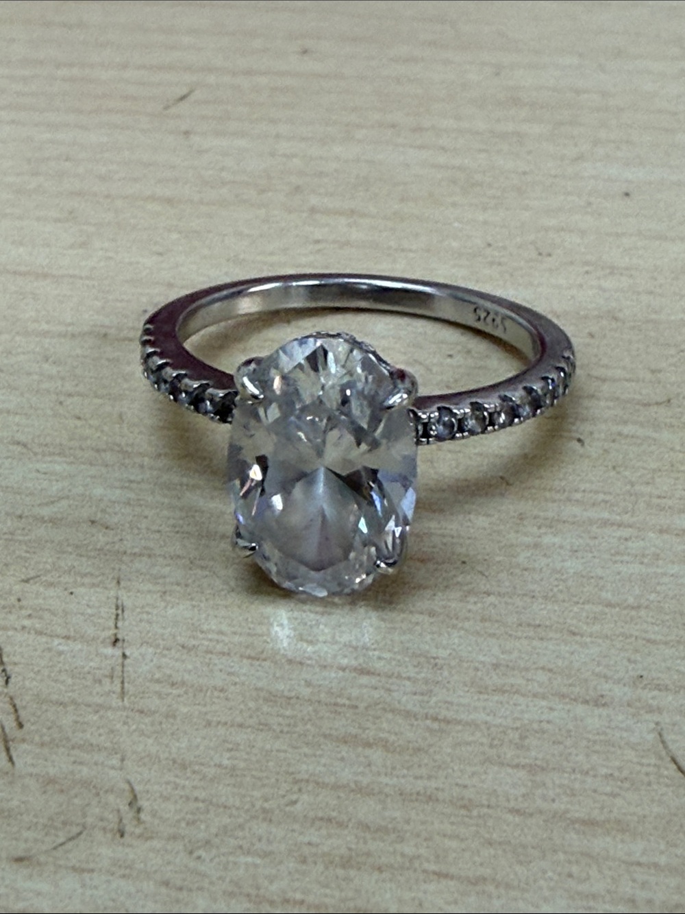 Sterling Silver Oval Cubic Zirconia Engagement Ring - White